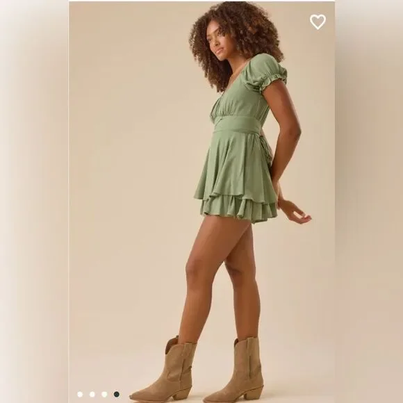 Altar’d State Haisley Layered Crossover Romper Sage Green Swiss Dot XL - Picture 13 of 14